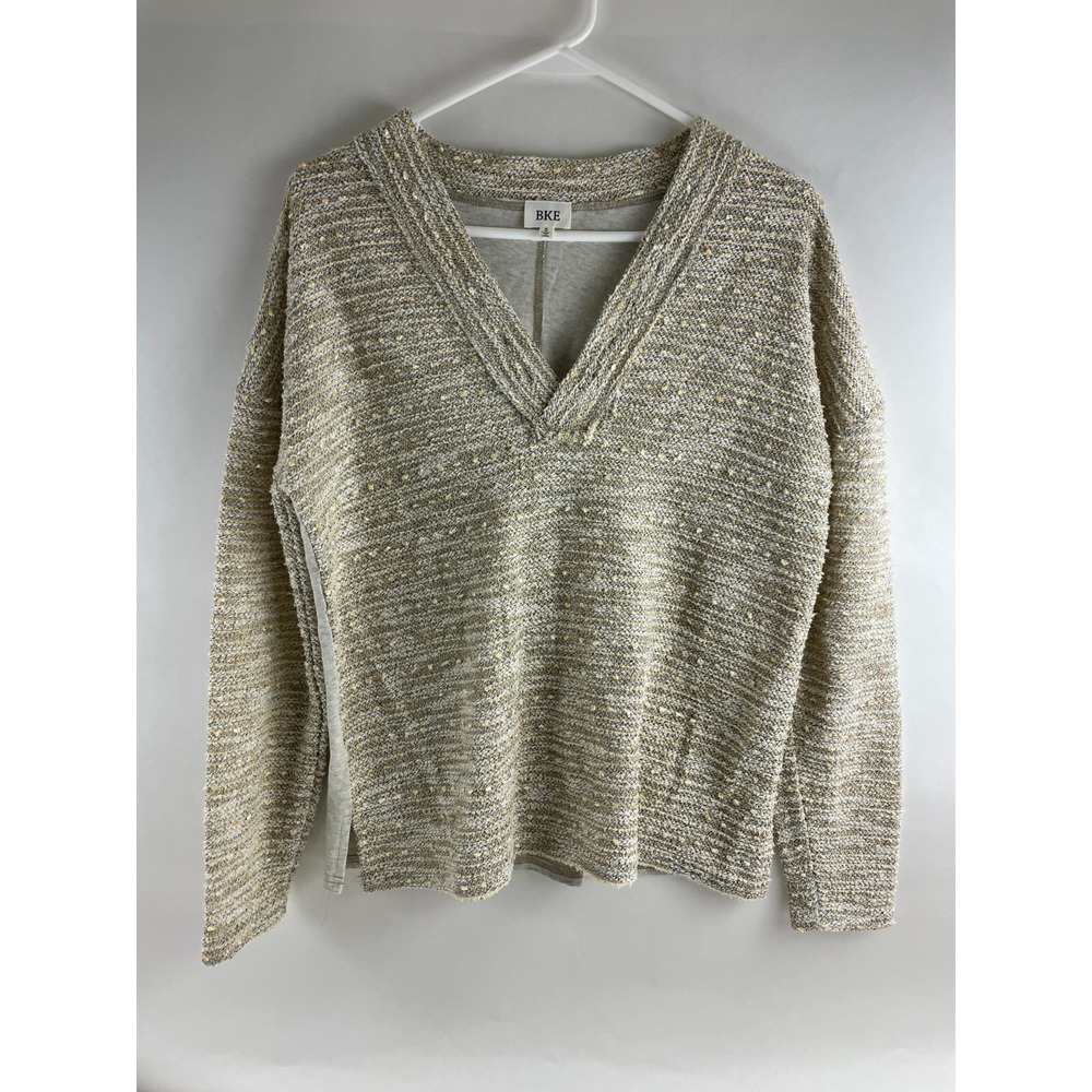 BKE Sweater Women's Size Small Cream V-neck Pullover Long Sleeve